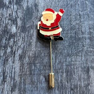 Vintage Santa Claus Enamel Gold Tone Stick Pin